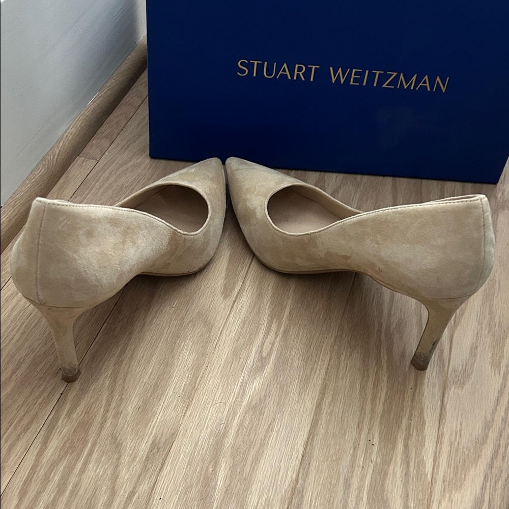 Stuart Weitzman Nude Dancer 75 Suede Heels - Picture 5 of 8